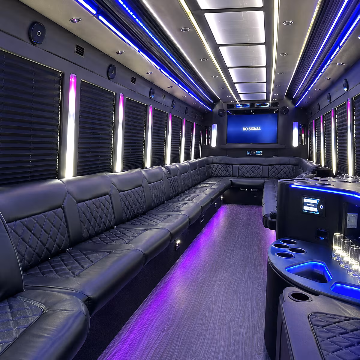 royal oak 30 passenger party bus inside