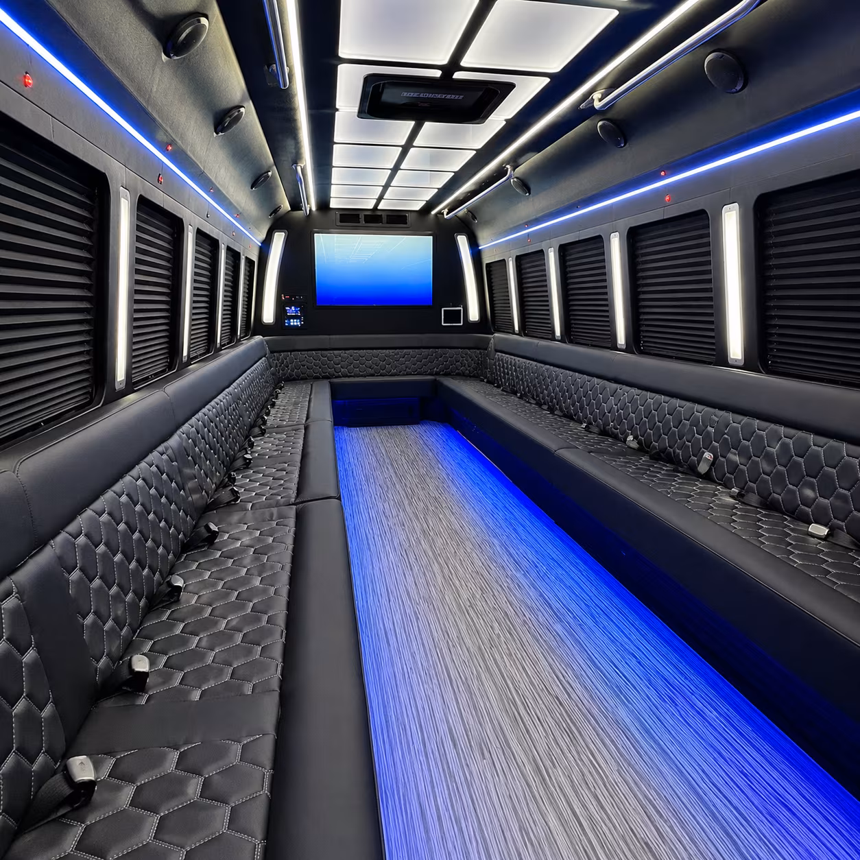 royal oak 50 passenger party bus inside